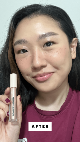 Han after applying the Jones Road Sparkle Wash