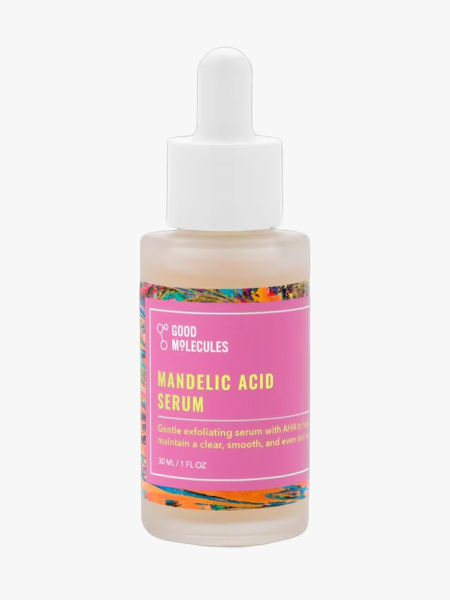 Good Molecules Mandelic Acid Serum in branded dropper component on a light gray background